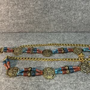 Boho Medallion Belt Hip Belt Gold Tone Medallions With Beads Vintage